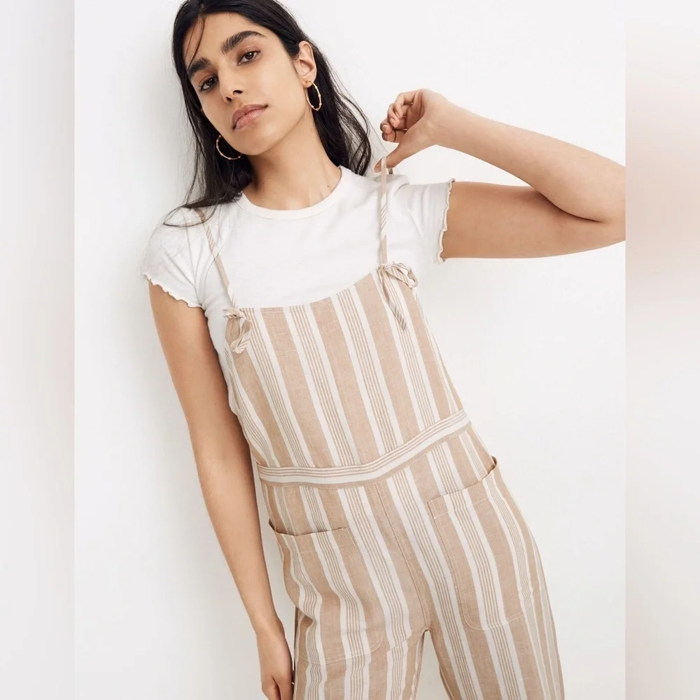Madewell Striped Tie-Strap Wide-Leg Overalls SZ. XL